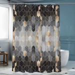Luksuslikud kuldsed marmorist du&scaron;ikardinad, geomeetrilised triibud, kardinad vannitoatarvikute jaoks, komplekt vannikardin koos konksudega veekindel 180x200cm
