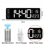 Seinale paigaldatav digitaalne seinakell Kaugjuhtimispult Temp Kuup&auml;ev N&auml;dal Kuva Toite v&auml;ljal&uuml;litamine M&auml;lu tabelkell Kahe h&auml;irega suured LED-kellad