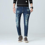 Kulunud plaastrid meeste venivad vabaaja teksad meeste retro-voldeeritud kitsad liibuvad v&auml;ikesed sirged p&uuml;ksid meeste 38