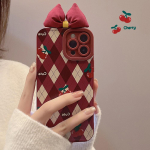 Retro Cherry Diamond Plaid Geometry Art Sweet Tie Bow telefoni&uuml;mbris Iphone14 13 11 Promax Xsmax Xr 78 Plus &uuml;mbris armas kate 1153 For iPhone13 Pro Max