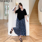 MODIQUE 2023 Summer Plus Size uus kleit-s&auml;rk naiste avar as&uuml;mmeetriline lilleline puuvillane linane liistud kleit vabaaja naiste kleidid V-kaelusega l&uuml;hikeste varrukatega XL must