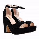 Suvised pahkluu rihmaga sandaalid 12 cm naiste pumbad Seksikad Peep Toe Square k&otilde;rged kontsad Naiste kingad Flock Platform Pulmakingad 40 must