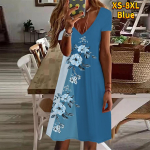 Suvemood naiste V-kaelusega l&uuml;hikeste varrukatega jasmiini&otilde;ieline kleit, sekskleit 7XL sinine