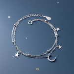 Populaarne 925 Sterling Silver Star Moon k&auml;ev&otilde;ru geomeetriline kahekihiline k&auml;ev&otilde;ru Peokingitus Moe naiste ehted must