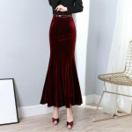 Naiste naiste Velvet Fishtail Merineitsi seelik pikk Maxi Bodycon Black Vintage XL veinipunane v&auml;rv
