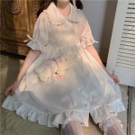 Valge Kawaii Lolita kleit t&uuml;drukutele Pehme printsessi haldjas Peter Pan kraega kleit Jaapani stiilis armas puhvis varrukatega peokleit M