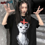 Harajuku Anime tr&uuml;kitud naissoost puhtast puuvillast T-s&auml;rk Esteetiline vaba naiste T-s&auml;rk Hip Hop Grunge vabaaja &uuml;lisuured Jaapani t&auml;navar&otilde;ivad, naiste top T-s&auml;rgid S must