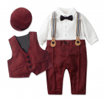 Beebi&uuml;likonnad Vasts&uuml;ndinud poistele Riided Romper + Vest + M&uuml;ts Pidulik Riietus Peokleit Kikilips Laste S&uuml;nnip&auml;evakleit 73cm punane