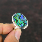 Abalooni Koore S&otilde;rmus 925 Sterling H&otilde;bedast S&otilde;rmus Stiilne Gemstone S&otilde;rmus K&auml;sit&ouml;&ouml; Imeline Ehtis Reguleeritav S&otilde;rmus Kingitus Abikaasale Tervendav Kivi S&otilde;rmus Adjustable