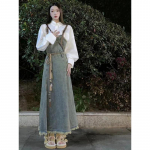 Vintage vabaaja teksakleit naistele Elegantne varrukateta A-kujuline k&otilde;rge v&ouml;&ouml;kohaga n&ouml;&ouml;riga v&ouml;&ouml;kleidid korea stiilis S sinine