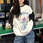 Harajuku Mood Naiste Graafiline Pusa Streetwear Y2k Jaapani Vintage Kapuutsiga Pikkade Varrukatega &Uuml;laosa Naiselik Grunge Pullover S