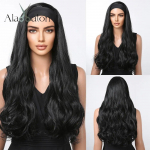 ALAN EATON Black Wavy s&uuml;nteetiline peapael Parukad Long Natural Wave Parukas peapaelaga Loomuliku v&auml;limusega igap&auml;evane v&otilde;ltsjuukse kuumakindel