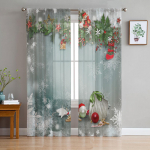 J&otilde;ulukellad Karud Dekoratiivpallid Lumehelbed T&uuml;ll L&auml;bipaistev aken Kardinad Elutuba Magamistuba Voile Organza Kardinad kardinad W135 x H115cm x1