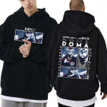 Jaapani anime Demon Slayer graafiline kapuuts Unisexga Unisex Oversized Street Vintage dressipluus Kimetsu No Yaiba Douma tr&uuml;kitud kapuuts L