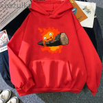 2023 Pealisr&otilde;ivad Calcifer Howl Moving Castle Studio Ghibli Outerwear Unisex dressipluusid vabaaja kapuutsiga harajuku &uuml;ler&otilde;ivad t&auml;navar&otilde;ivad XL red