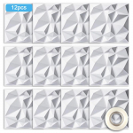 12 tk 3D seinapaneelid dekoratiivsed PVC seinapaneelid teemanttekstuuriga 12x12 tolli ja 1 kahepoolne rull valge