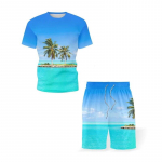 Hawaii meeste ranna T-s&auml;rgi komplektid Coconut Tree Sea View 3D Prindiga dressid T-s&auml;rgid L&uuml;hikesed p&uuml;ksid 2 t&uuml;kki Laste T&auml;navar&otilde;ivad Suur &uuml;likond S
