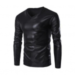 Meeste top Slim Fit V kaelusega pikkade varrukatega T-s&auml;rk Trendikas l&auml;ikiv pronksja l&auml;ikega meeste pluus pidude lavale 2XL must