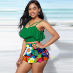 Naiste p&auml;itsed Prosperous Flowers Print Bikini Tankini ujumistrikoo S roheline
