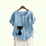 Naiste moe kassimustriga l&uuml;hikeste varrukatega pluusid, suvised vabaaja &uuml;mmarguse kraega pullover Lahtine puuvillane linane T-s&auml;rk S valge