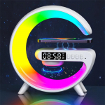 Multifunktsionaalne 15 W juhtmevaba laadija alusplaat iPhone 15 14 Pro Max jaoks Samsungi &auml;ratuskella k&otilde;lariga RGB valguse kiirlaadimisjaam valge