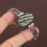 Natural Banded Green Opal Gemstone Copper Wire Wrap Cuff Bangle Adjustable h1d82