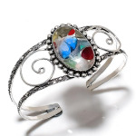 Natural Dicorich Glass Gemstone 925 Sterling Silver Cuff Bangle Adjustable b9t53