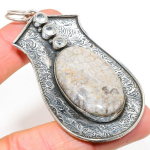 Natural Fossil Coral, Topaz Gemstone 925 Sterling Silver Pendant 3.15 s6r96