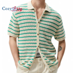 Cozy Up meeste vintage triibulised polo s&auml;rgid n&ouml;&ouml;biga ees kootud polo T-s&auml;rk M roheline