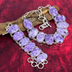 Lepidoliidist v&auml;&auml;riskiviehted, 925 prooviga massiivsest sterlingh&otilde;bedast kaelakee ja k&auml;ev&otilde;ru ehtekomplekt, k&auml;sitsi valmistatud h&auml;mmastava disainiga ehtekomplekt kingituseks Adjustable With 8"-18" lilla