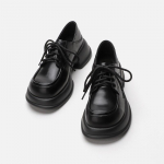 V&auml;ikesed nahast kingad Naiste Uued Mustad Paksukontsaga Briti Retro Paelkinnitusega Mokassiinid Preppy Stiilis Paksup&otilde;hjalised Naiste Kingad 35