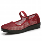 Large Size Women's Shoes Fashion Mesh Hollowed Out Breathable Soft Sole Anti-slip Casual Flat Sole Shoes for Women 37 punane
