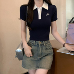 harajuku l&uuml;hikeste varrukatega puhas puuvillane must T-s&auml;rgid Suvised V&auml;rvidega sobivad Naiste t-s&auml;rk vabaaja &otilde;huke polokrae Naiste y2k crop top XL