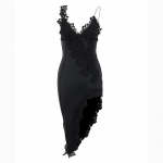 Elegantne V kaelusega ebaregulaarne seksikas klubikleit naistele Elegantne seljataga peokleit naiselik pits lillelised &otilde;hukesed l&uuml;hikesed kleidid 30607 S must