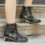 Ehtsast nahast Patchwork k&otilde;rged kontsad Retro reljeefsed k&auml;sitsi maalitud pumbad Mitmek&uuml;lgsed naiste kingad 36