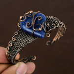 Sapphire Natural Gemstone Handmade Copper Wire Wrap Bangle Adjustable k5o60