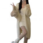 Naiste talvemantel, pikad varrukad, paksendatud pl&uuml;&uuml;s &uuml;hev&auml;rviline, s&auml;&auml;re keskosa pikkus hubane kardigan temperatuurilukk tuulekindel L beež