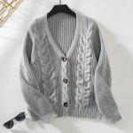 S&uuml;gistalvine vintage avara pikkade varrukatega &uuml;hev&auml;rviline kardigan trikotaaž V-kaelusega kampsun S khaki