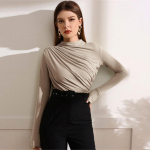 S&uuml;gisene naiste pikkade varrukatega elastsed puhtav&auml;rvilised minev topid Ruched Fashion Elegantne Pehme &otilde;huke Crop Top S aprikoosi