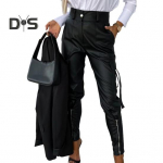 Naiste p&uuml;ksid, siledad kunstnahast t&otilde;mblukuga sisekujundus Slim Fit, k&otilde;rge v&ouml;&ouml;koha t&otilde;mblukuga n&ouml;&ouml;psulgur, mitu taskut &uuml;hev&auml;rvilised pliiatsp&uuml;ksid pikad p&uuml;ksid M punane