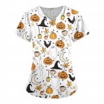 Naiste mood V-kaelusega l&uuml;hikeste varrukatega taskuga Halloweeni tr&uuml;kitud T-s&auml;rgi topp XXXXL