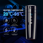 Autosoojendustass, 12V/24V 400mL roostevabast terasest soojendusega reisikruus Auto kasutamine nutikas temperatuuri reguleerimise elektriline veekeetja kohvitee piima jaoks 8*22cm must