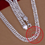 Puhast 925 h&otilde;bedast kaelakeed meestele 10 mm ketiga kaelakee Collier 20 tolli Choker mood meeste ehted aksessuaarid kingitused ehted 50cm