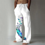 Moodsad meeste vabaaja p&uuml;ksid uued puuvillased ja linased v&auml;rvilise sulgedega mustriga lahtised vabaaja n&ouml;&ouml;riga p&uuml;ksid XXL