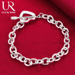 925 Sterling H&otilde;be Klassikaline &Uuml;mmargune Kett S&uuml;damekujulise Noolpandlaga K&auml;ev&otilde;ru Moodsad Pulmaehted 20CM