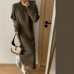 Pikk kampsunseelik s&uuml;gis ja talv laisa stiili pullover paksendatud suur suurus p&otilde;hja all lahtine kootud kleit naistele One size kohv