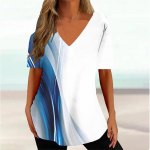 Lihtne naiste T-s&auml;rk, 3d laineline k&otilde;ver T-s&auml;rk Moodne V-kaelusega suvine l&uuml;hikeste varrukatega lahtised t&auml;navar&otilde;ivad Naiste riided vabaaja naiste t-s&auml;rk 4XL