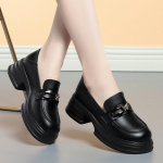 mood Mood Platvorm Loafers Uued naiste kingad Pehmest nahast paksud kontsad Briti v&auml;ike &uuml;mmargune varvas metallkaunistus Valged nahast kingad 35(Foot22.5cm)