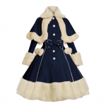 Vintage gooti Lolita kleitkost&uuml;&uuml;m naistele karusnahkkrae pikkade varrukatega sall armas &uuml;he n&ouml;&ouml;biga talvine soe paks kikilipsuga kleidid XS tumesinine v&auml;rv