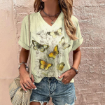 Moodne T-s&auml;rk Naiste 3D lilled Tr&uuml;kkimine V-kaelusega l&uuml;hikeste varrukatega Topid T-s&auml;rgid Suvised &uuml;lisuured Riietus Uus Naiste T-s&auml;rk Pullover S